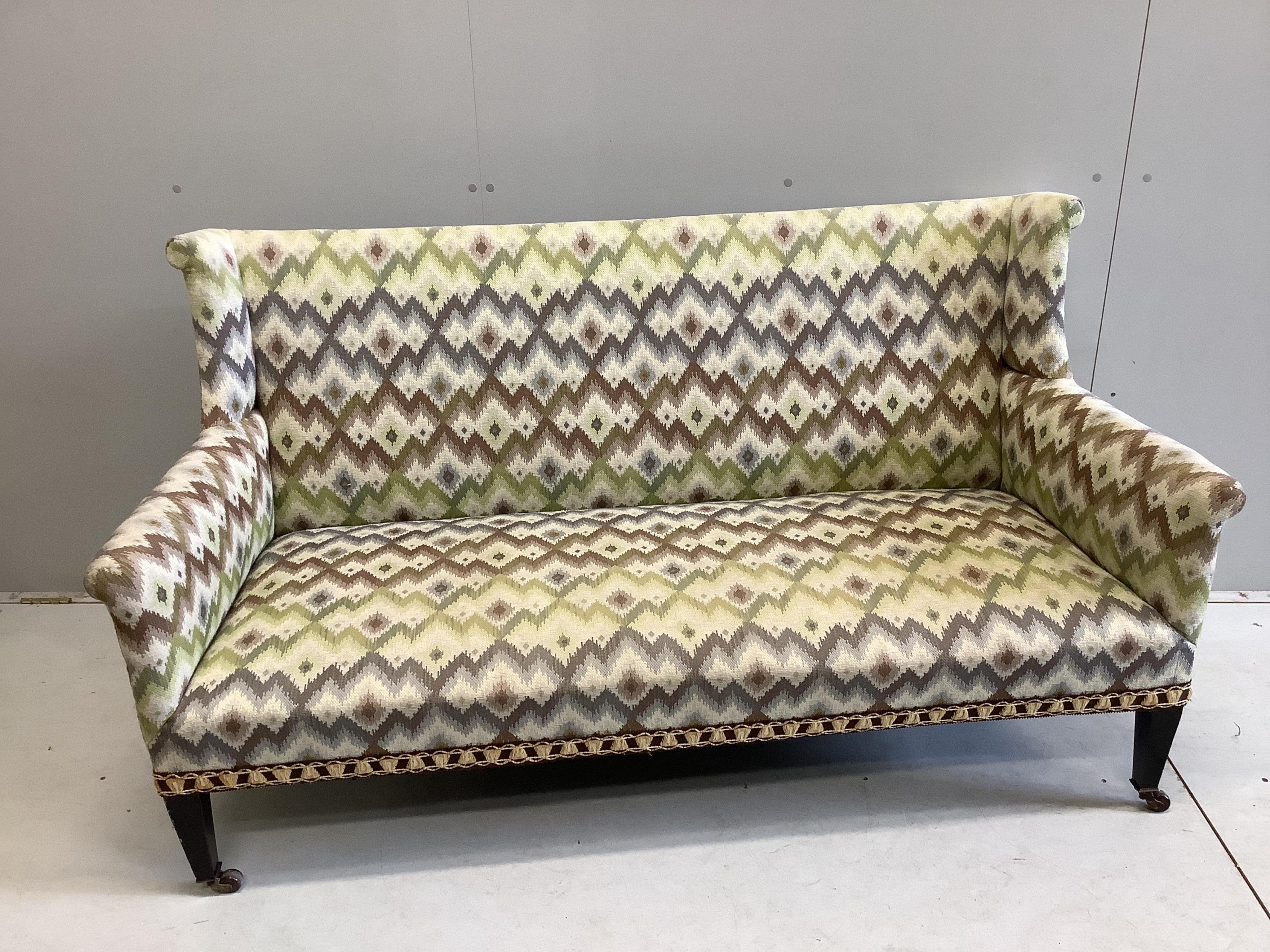 An Edwardian settee, width 160cm, depth 74cm, height 86cm. Condition - fair to good